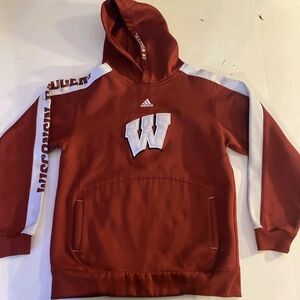 Red Adidas Kids Wisconsin Badgers Hoodie with Logo